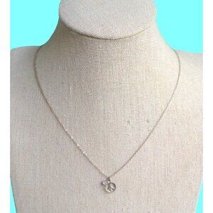 Clara Beau 925 Silver Delicate Necklace Tiny Peace Sign Pendant & Crystal 18.5"